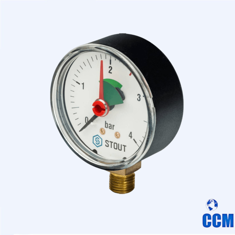 Манометр Dn63 0-4bar 1/4 радиальный с указателем предела STOUT SIM-0008-630408