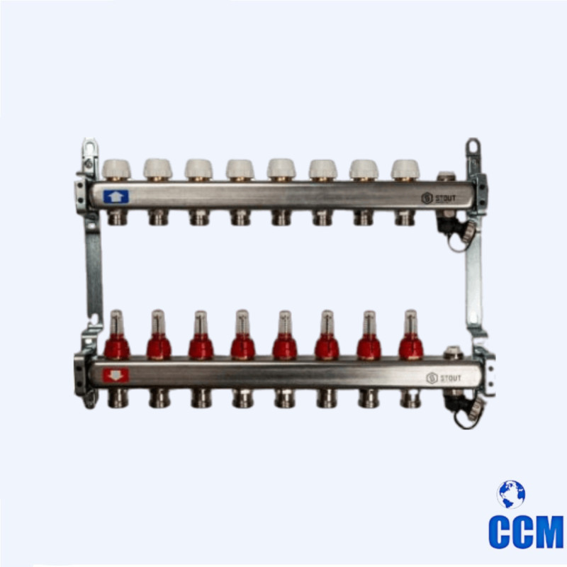 Группа коллекторная STOUT 1" 3/4x8 c расходомер. из нерж. с клап.вып.возд. и слив SMS-0927-000008