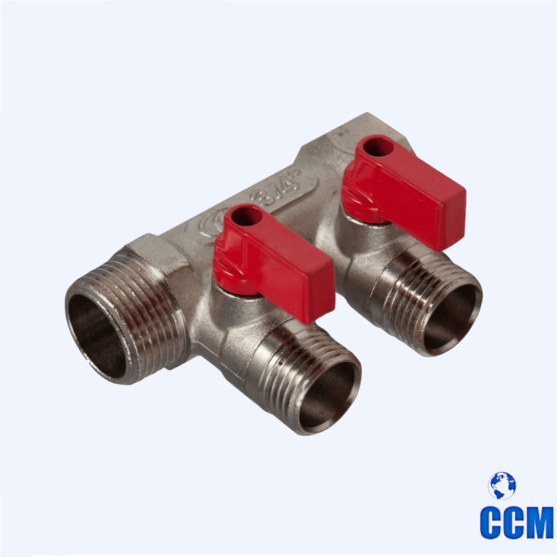 Коллектор 3/4", 2 x1/2 нар. отсеч. VTc.580.N.0502