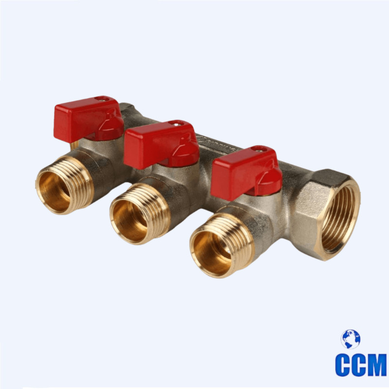 Коллектор с шаровыми кранами 3/4", 3 отвода 1/2" (красные ручки) STOUT SMB 6210 341203 (6200 341203)