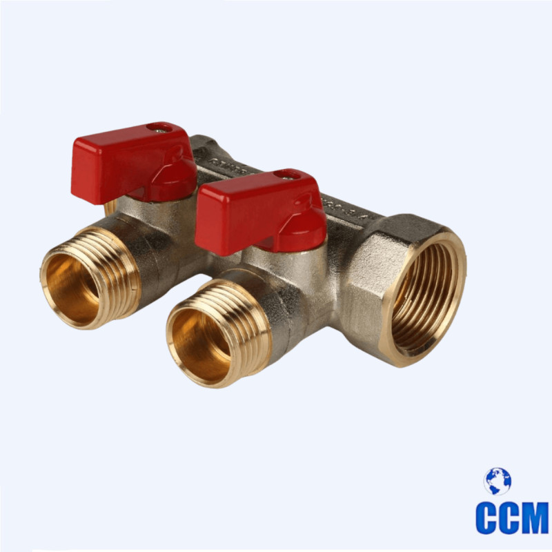 Коллектор с шаровыми кранами 3/4", 2 отвода 1/2" (красные ручки) STOUT SMB 6200 341202