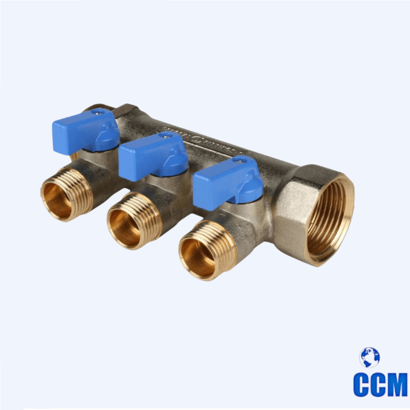 Коллектор с шаровыми кранами 1", 3 отвода 1/2" (синии ручки) STOUT SMB 6201 011203