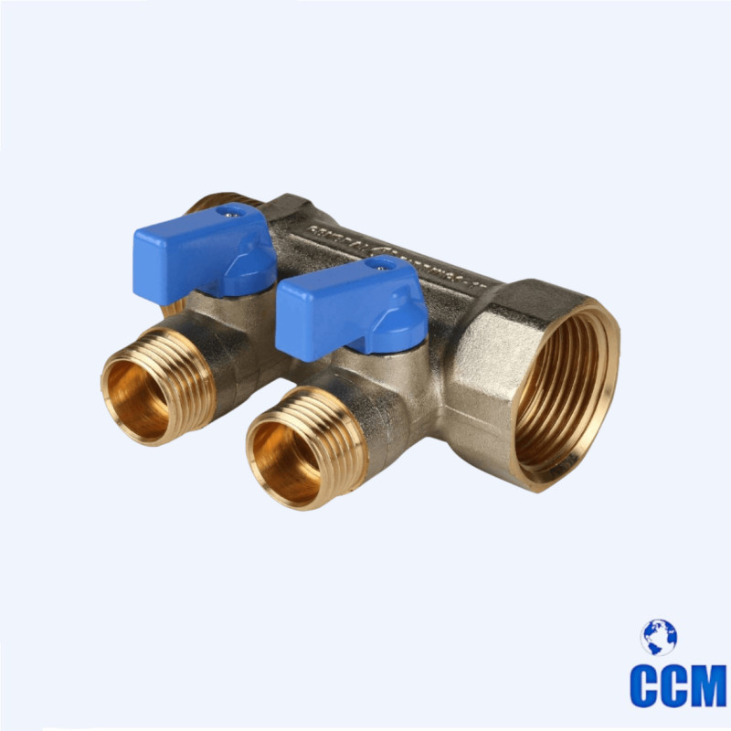 Коллектор с шаровыми кранами 1", 2 отвода 1/2" (синии ручки) STOUT SMB 6201 011202