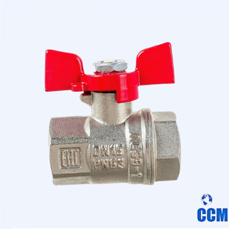 Кран шаровой N/P59 для ВОДЫ 3/4" ВР/ВР ручка-бабочка, латунный НИКЕЛИР-Й VALFEX 11Б27фт1М (80/20)