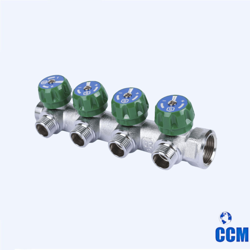 Коллектор регулирующий 3/4" STOUT, 4 отвода 1/2" плоское уплотнение SMB-6849-341204