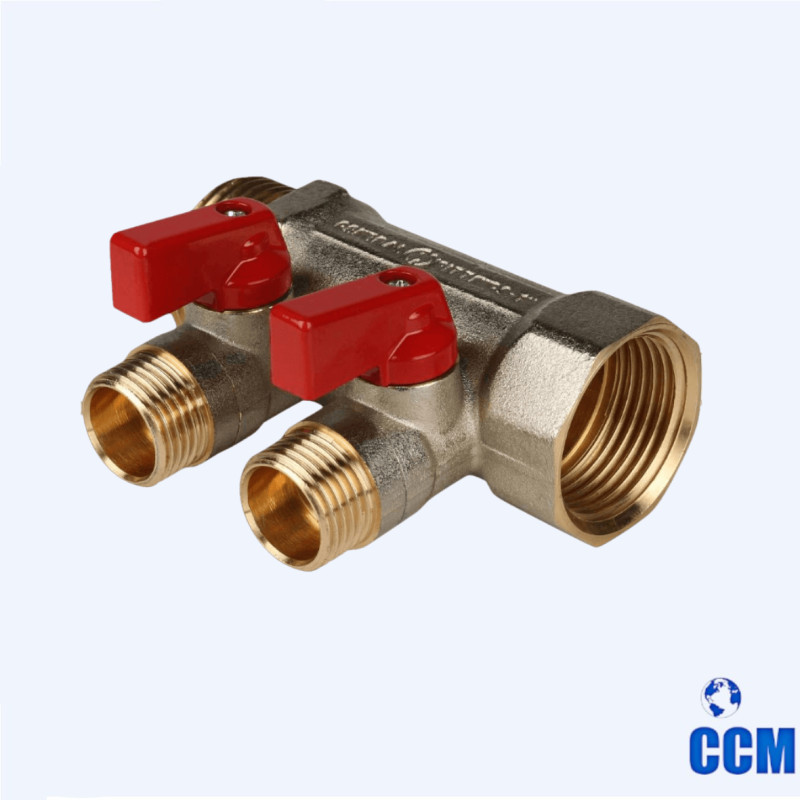Коллектор с шаровыми кранами 1", 2 отвода 1/2" (красные ручки) STOUT SMB 6200 011202