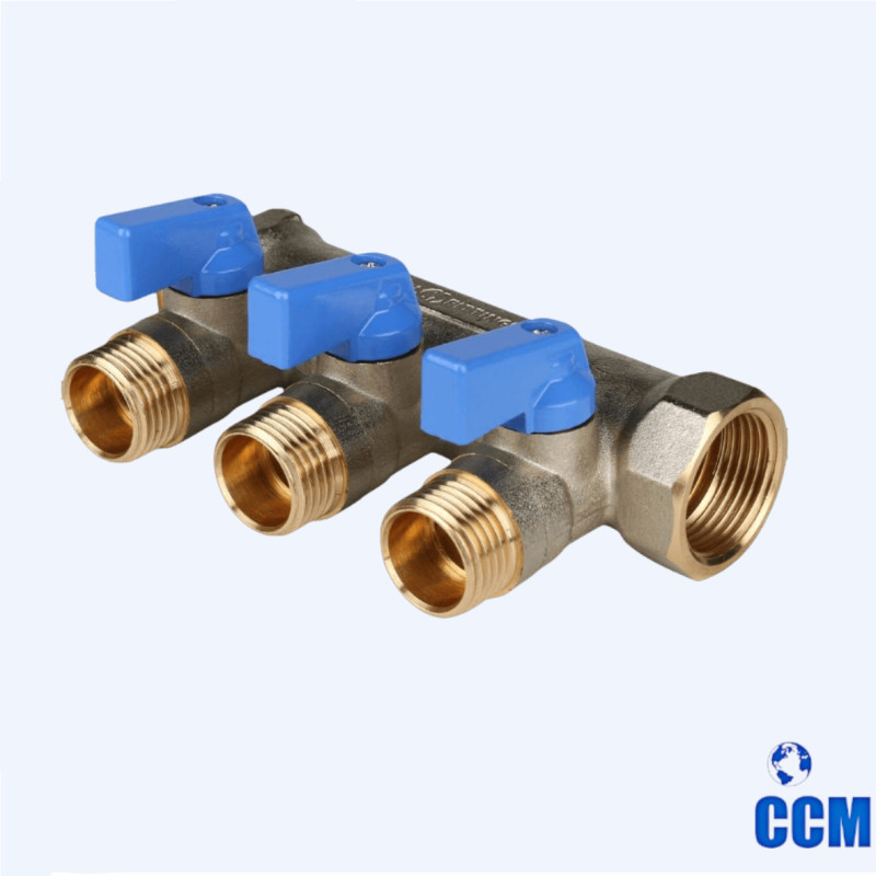 Коллектор с шаровыми кранами 3/4", 3 отвода 1/2" (синии ручки) STOUT SMB 6201 341203
