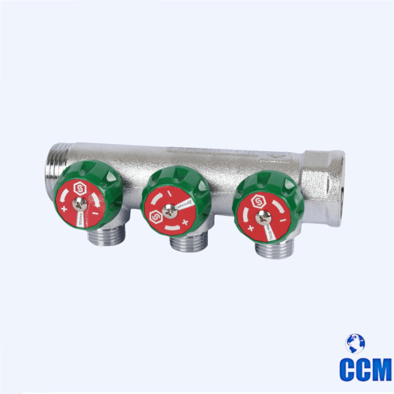 Коллектор регулирующий 3/4" STOUT, 3 отвода 1/2" плоское уплотнение SMB-6849-341203